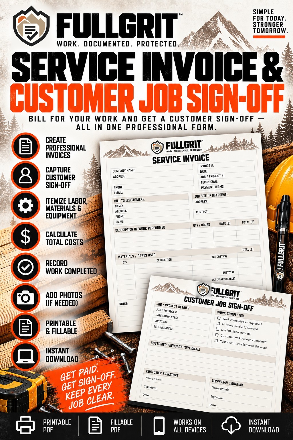 Official approved cover for Service Invoice & Customer Job Sign-Off