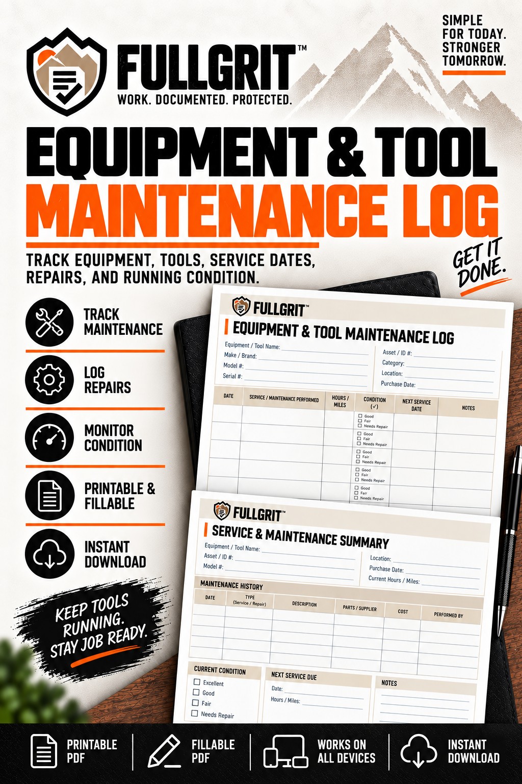 Official approved cover for Equipment & Tool Maintenance Log
