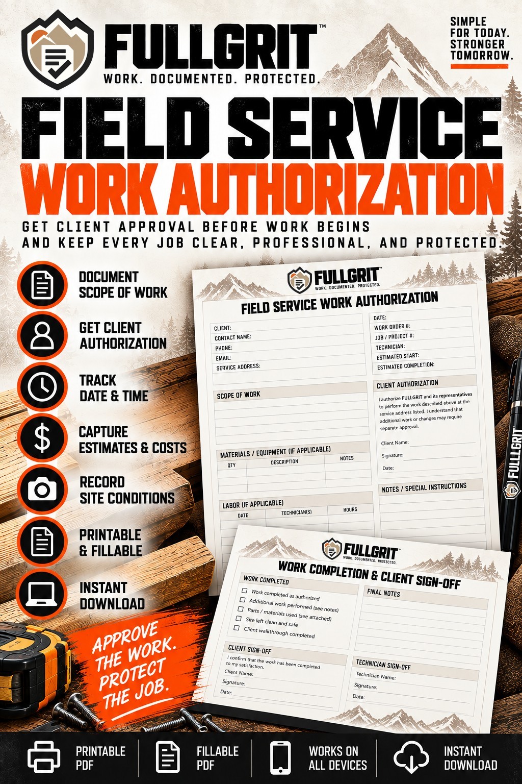 Official approved cover for Field Service Work Authorization