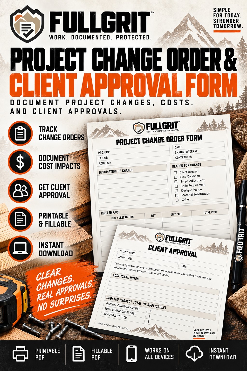 Official approved cover for Project Change Order & Client Approval Form