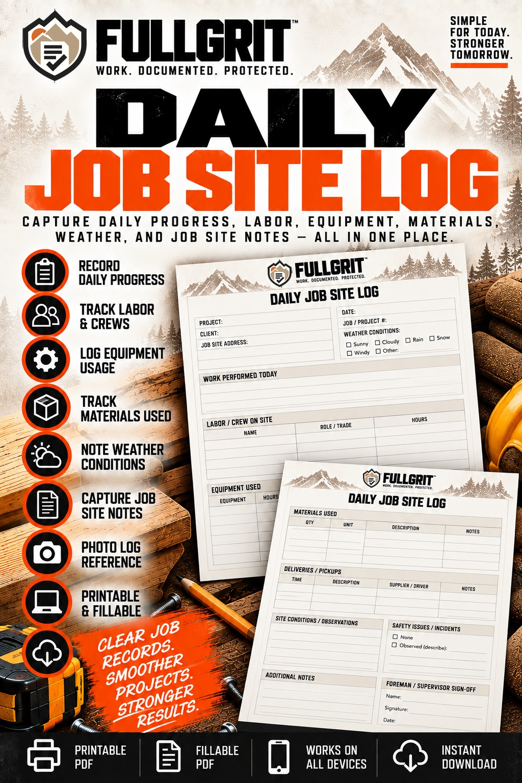 Official approved cover for Daily Job Site Log