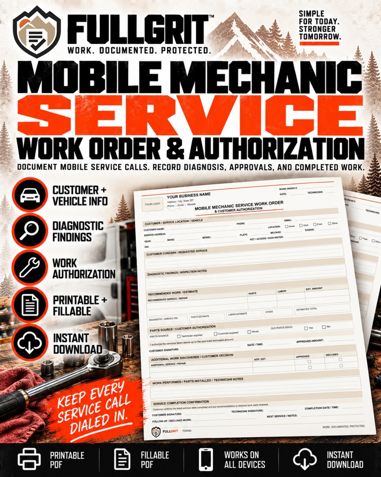 Official approved cover for Mobile Mechanic Service Work Order & Customer Authorization