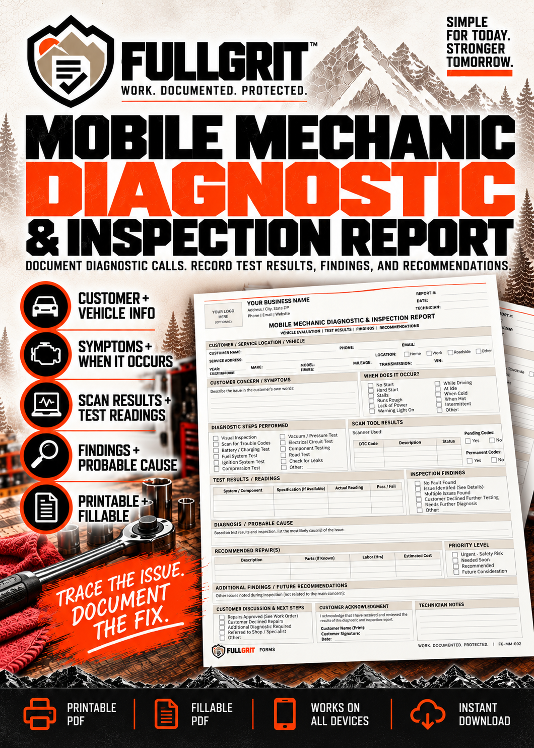 Official approved cover for Mobile Mechanic Diagnostic & Inspection Report