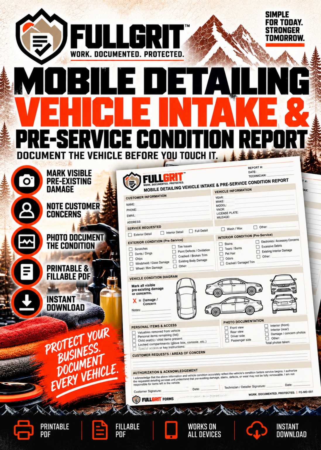 Official approved cover for Mobile Detailing Vehicle Intake & Pre-Service Condition Report