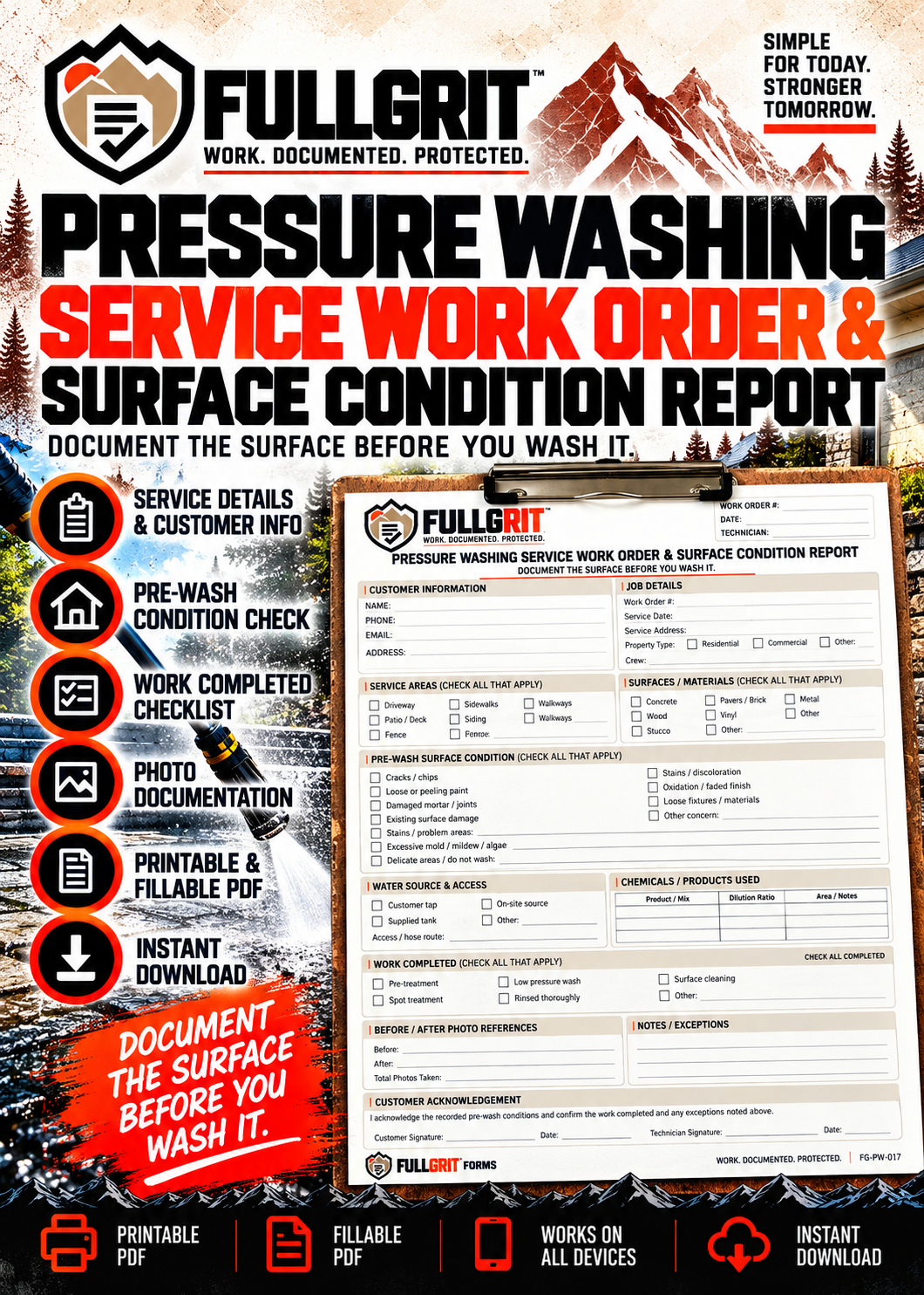 Official approved cover for Pressure Washing Service Work Order & Surface Condition Report