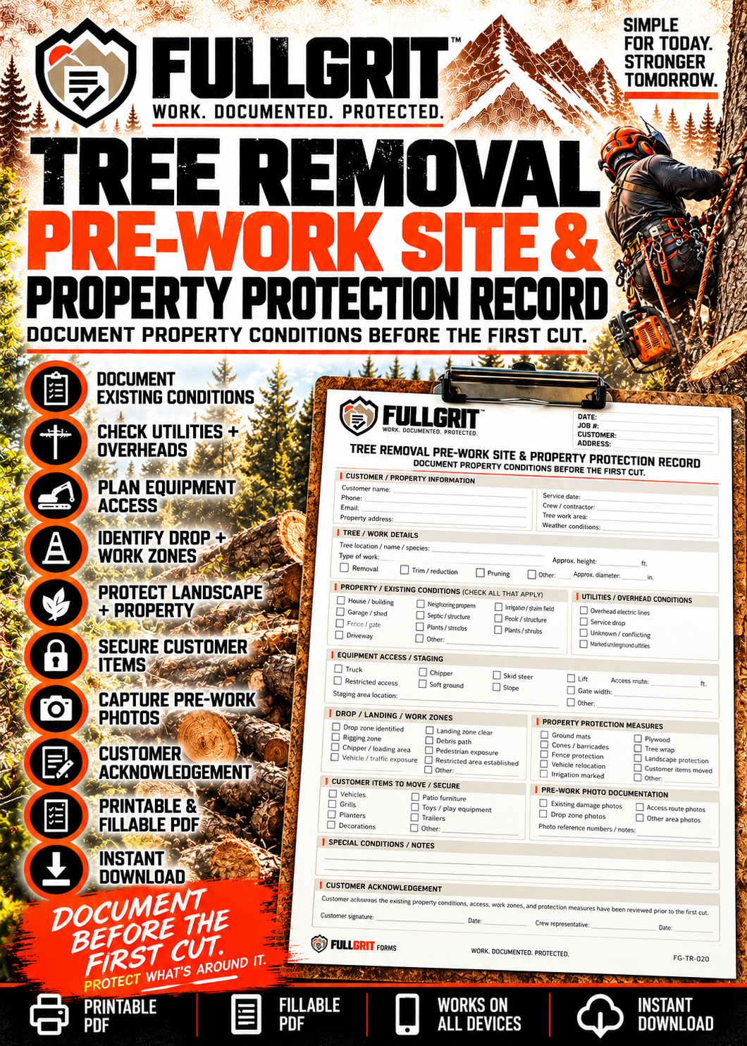 Official approved cover for Tree Removal Pre-Work Site & Property Protection Record