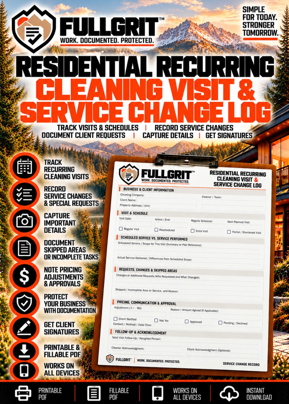 Official approved cover for Residential Recurring Cleaning Visit & Service Change Log