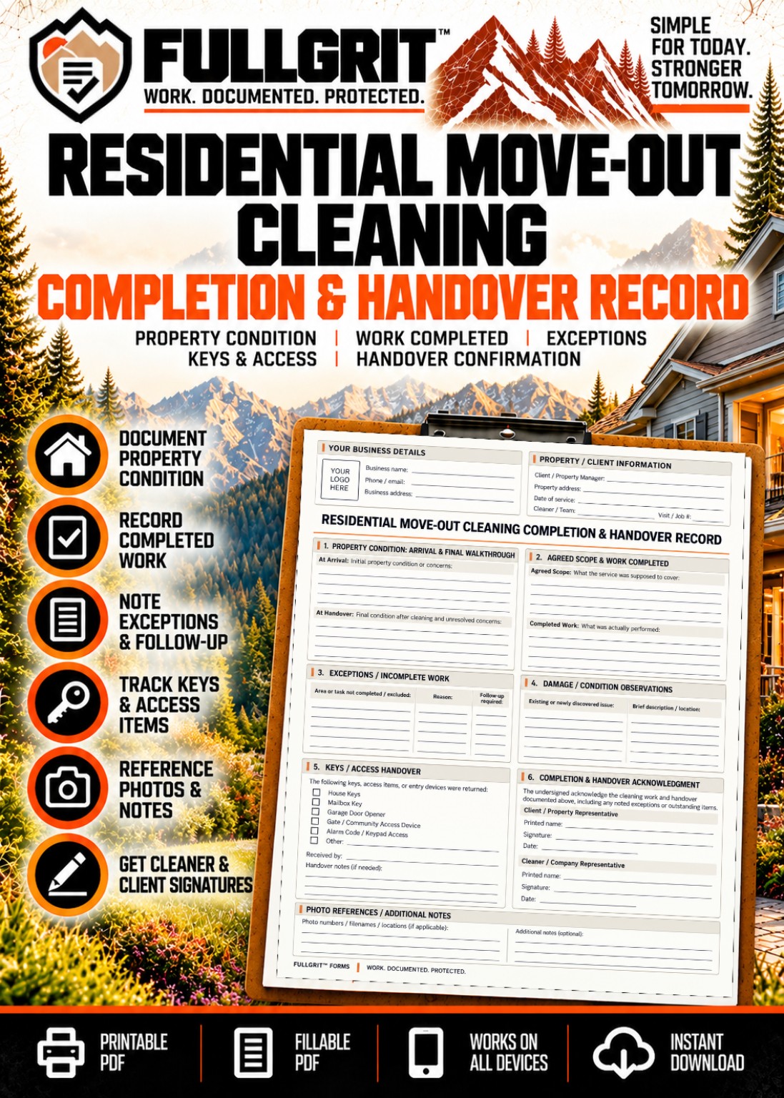 Official approved cover for Residential Move-Out Cleaning Completion & Handover Record