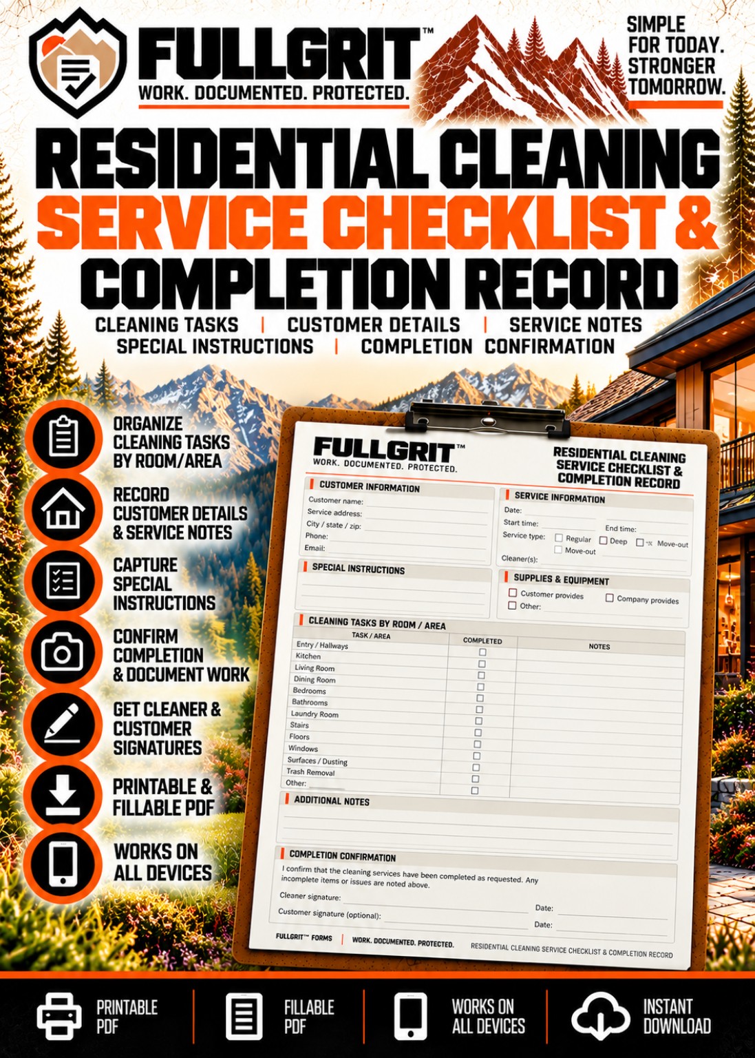 Official approved cover for Residential Cleaning Service Checklist & Completion Record